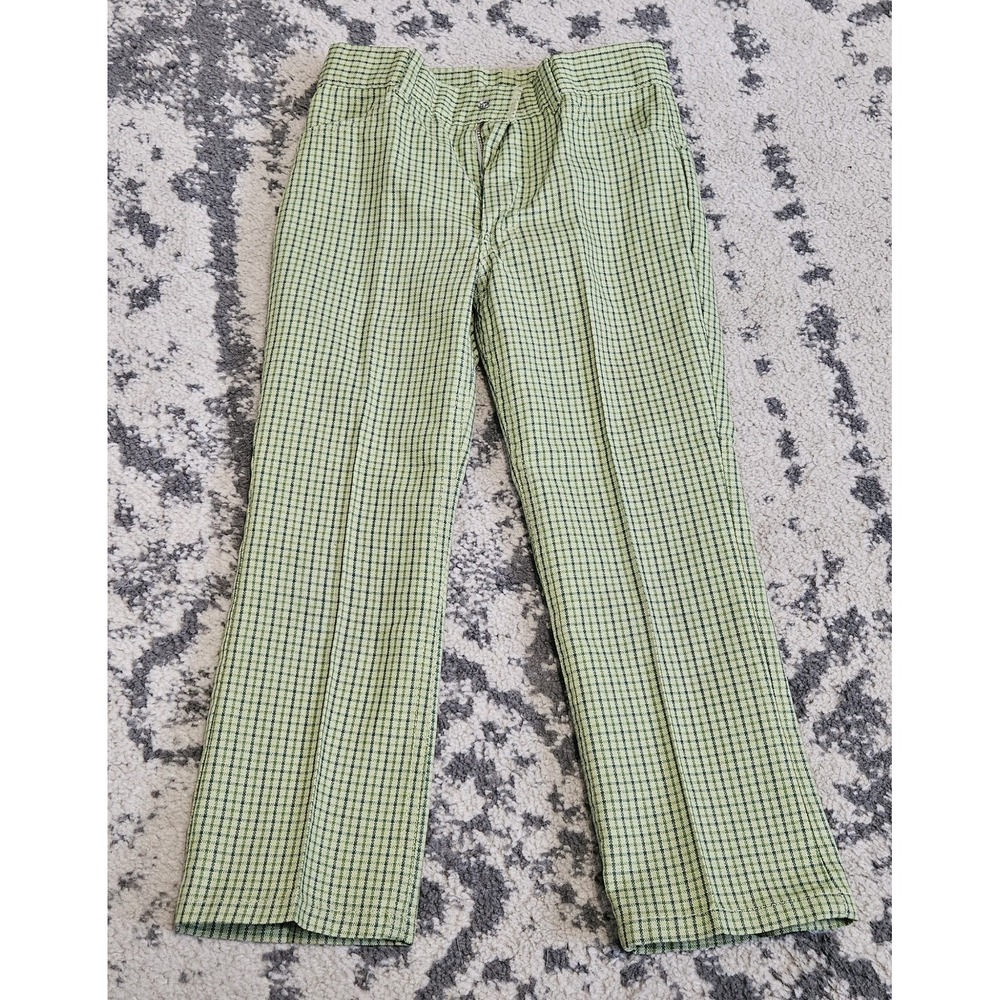 Vintage 1970s MANN Boys Green Plaid Pants Size 7